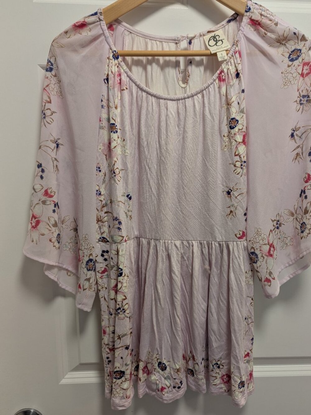 Anthropologie One September NWT Lavender Floral Bell Sleeve Peplum Top Size S